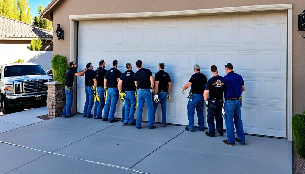 Professional Garage Door Technicians at Work