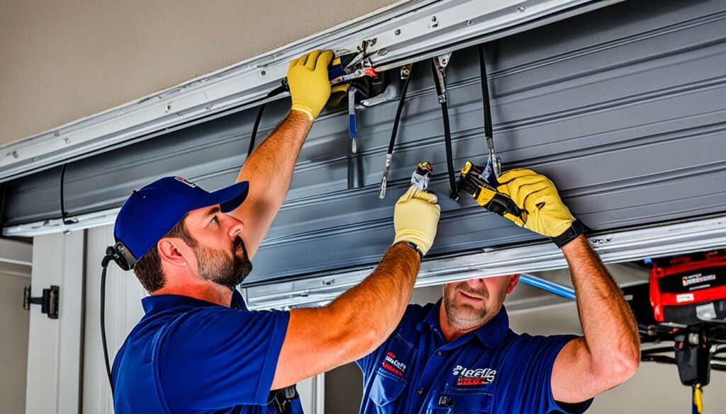 Professional Infinity Garage Door Technician Performing Maintenance