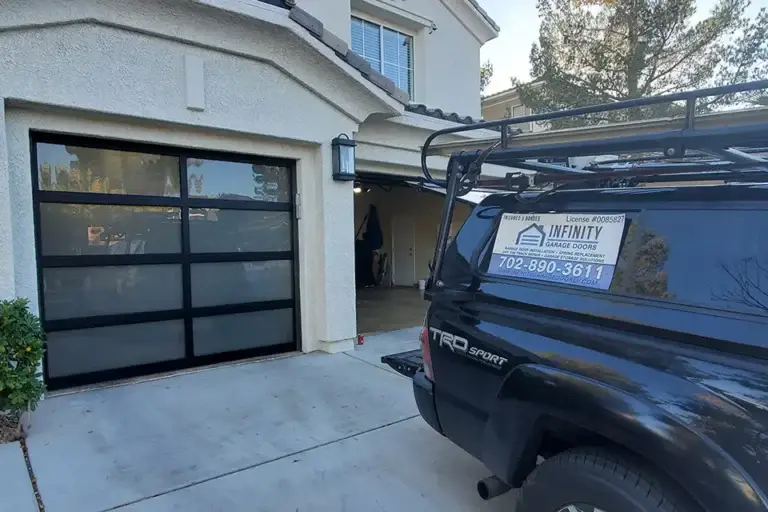 Black glass garage door frame