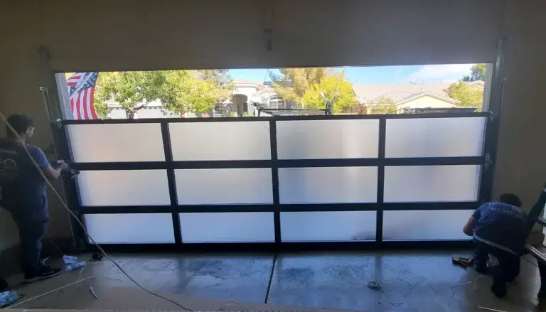 Glass garage door installation in Las Vegas by Infinity